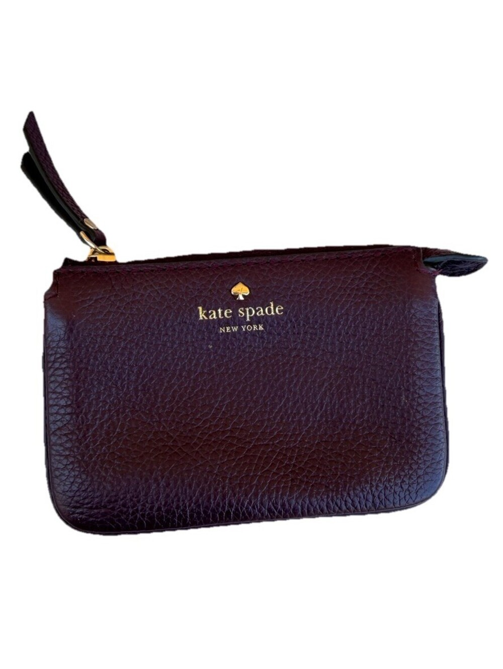 Kate Spade Burgundy Purple Mini Pebbled Leather Coin Pouch Purse Double Pockets